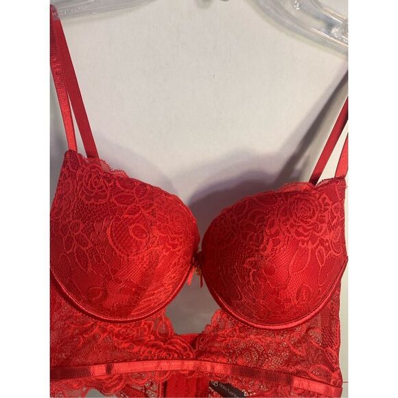 DAISY FUENTES BRA PUSH UP UNDERWIRE SEXY RED LACE CORSET ADJ STRAPS SZ 36B - Picture 11 of 13
